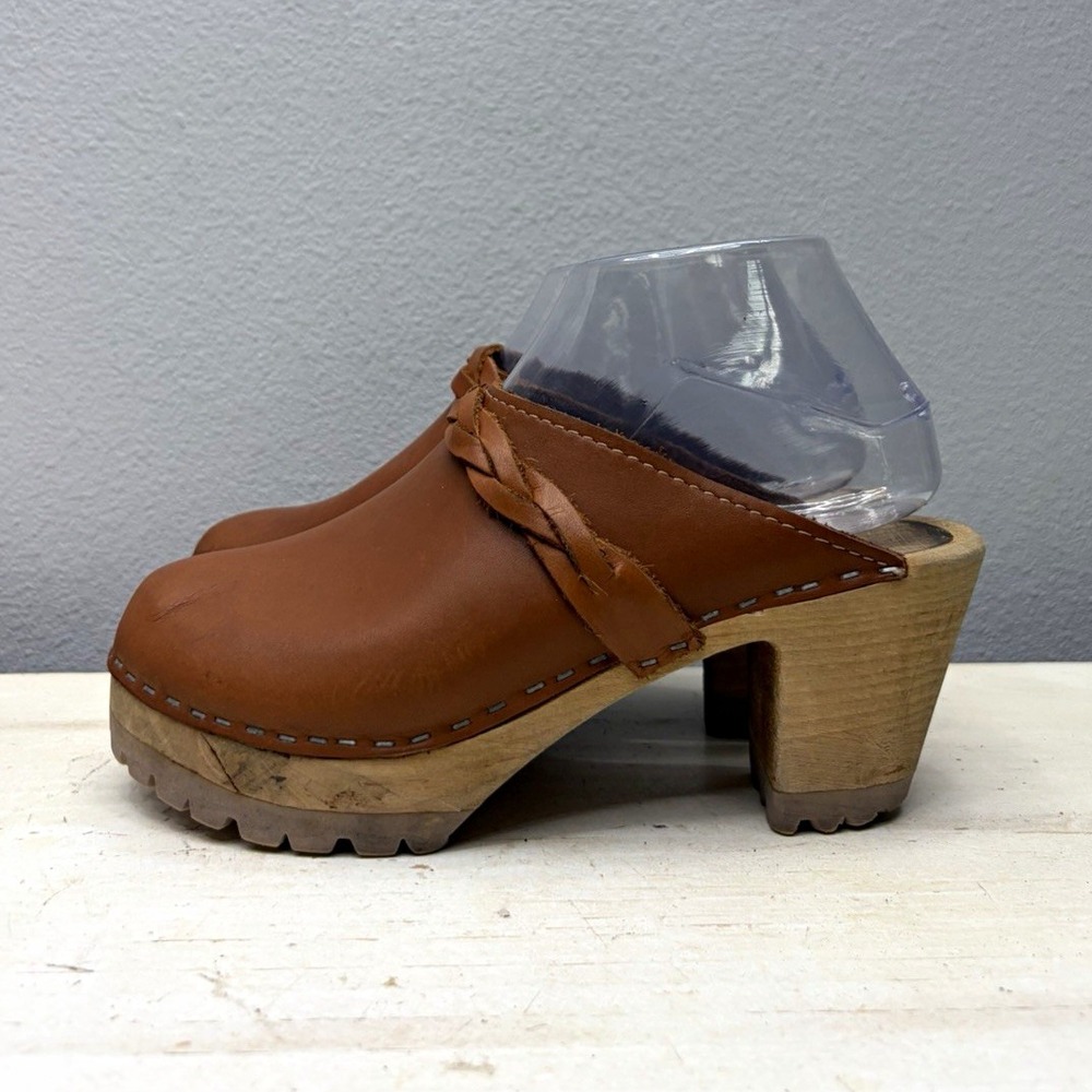 MIA Brown Leather Elsa Swedish Clogs Size 37